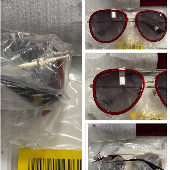 GUCCI RED GLITTER URBAN AVIATOR SUNGLASSES - Picture 2 of 16